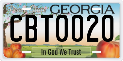 GA license plate CBT0020