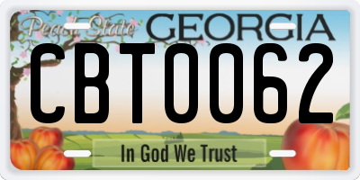 GA license plate CBT0062