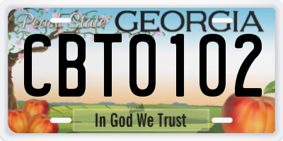 GA license plate CBT0102
