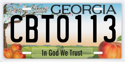 GA license plate CBT0113
