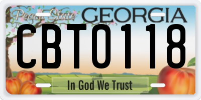 GA license plate CBT0118