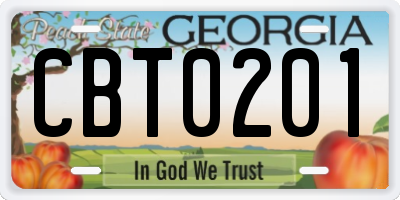 GA license plate CBT0201