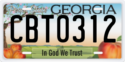 GA license plate CBT0312