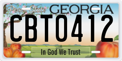 GA license plate CBT0412
