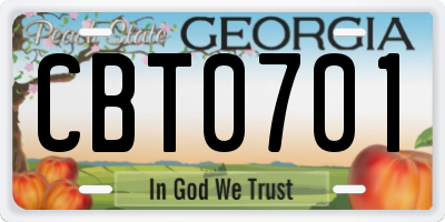 GA license plate CBT0701
