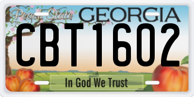 GA license plate CBT1602