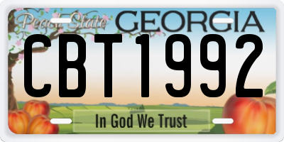 GA license plate CBT1992