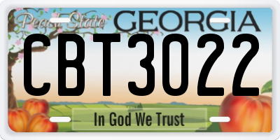GA license plate CBT3022