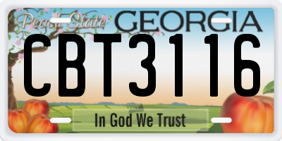 GA license plate CBT3116