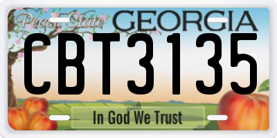 GA license plate CBT3135