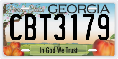 GA license plate CBT3179