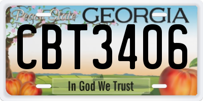 GA license plate CBT3406