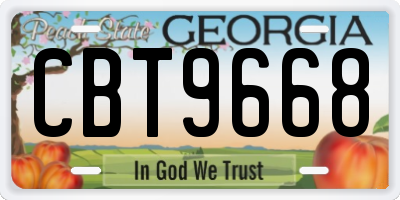 GA license plate CBT9668