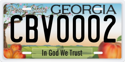 GA license plate CBV0002