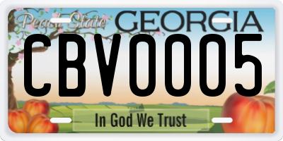 GA license plate CBV0005