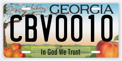 GA license plate CBV0010