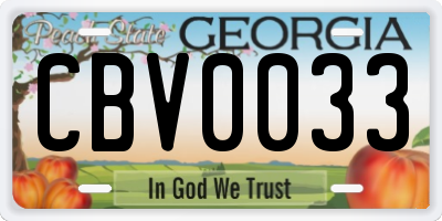 GA license plate CBV0033