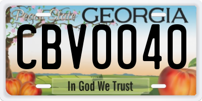 GA license plate CBV0040