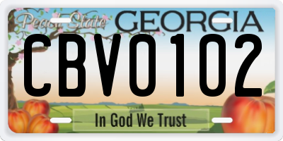GA license plate CBV0102