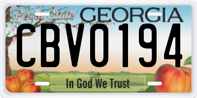 GA license plate CBV0194