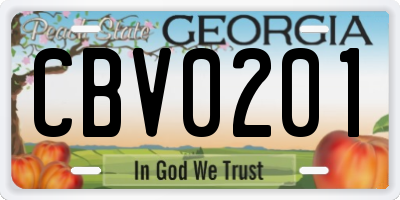 GA license plate CBV0201