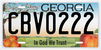 GA license plate CBV0222