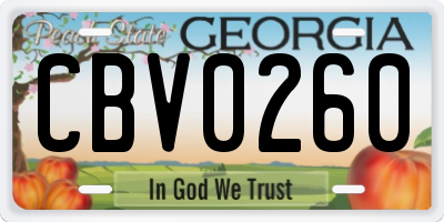GA license plate CBV0260