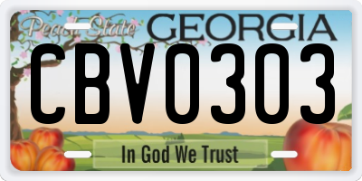 GA license plate CBV0303