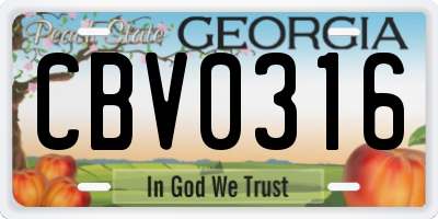 GA license plate CBV0316