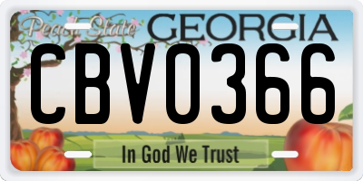 GA license plate CBV0366