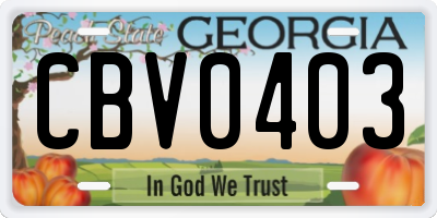 GA license plate CBV0403