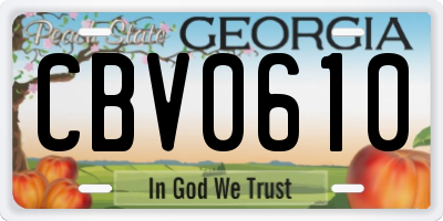 GA license plate CBV0610