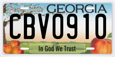 GA license plate CBV0910
