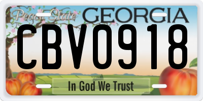 GA license plate CBV0918