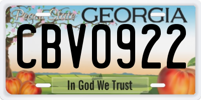 GA license plate CBV0922