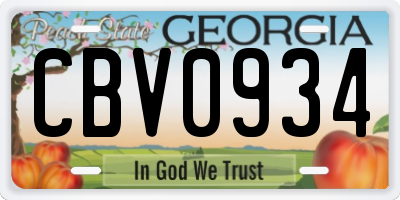 GA license plate CBV0934