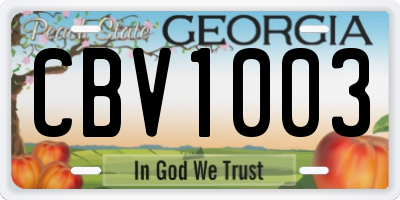 GA license plate CBV1003