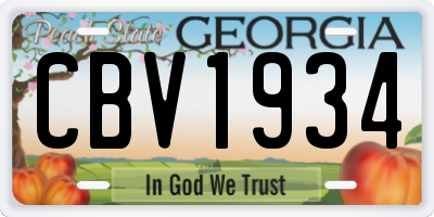 GA license plate CBV1934
