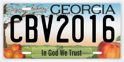 GA license plate CBV2016