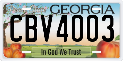 GA license plate CBV4003