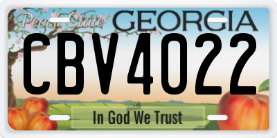 GA license plate CBV4022