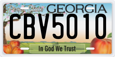 GA license plate CBV5010