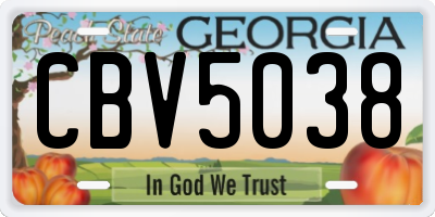 GA license plate CBV5038