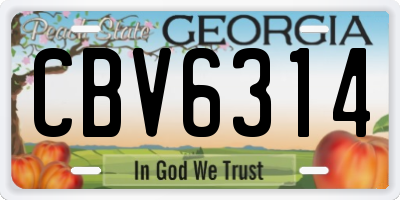 GA license plate CBV6314