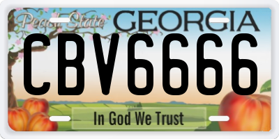 GA license plate CBV6666