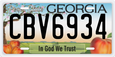 GA license plate CBV6934