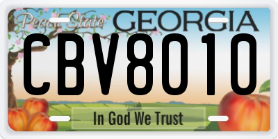 GA license plate CBV8010