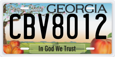 GA license plate CBV8012