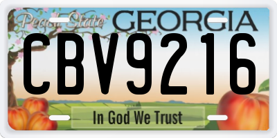 GA license plate CBV9216