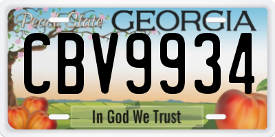 GA license plate CBV9934